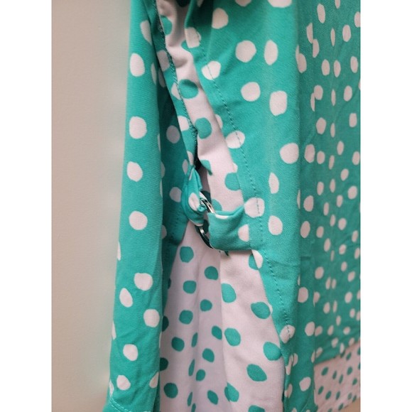 Susan Graver Liquid Knit Layered Top Metal Ring Details Polka Dot Mint White 2XL - Picture 3 of 10